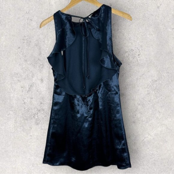 NWT Free People After Hours Slip Dress Blue Satin Size Small Ruffle Open Back S - Picture 5 of 16
